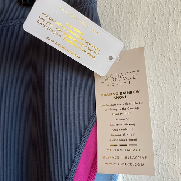 L*Space Leggings Chasing Rainbows Slate Grey Color w/ Pink Blue White Sz L NWT - Picture 9 of 16